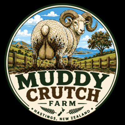 Muddy crutch farm with back text Design